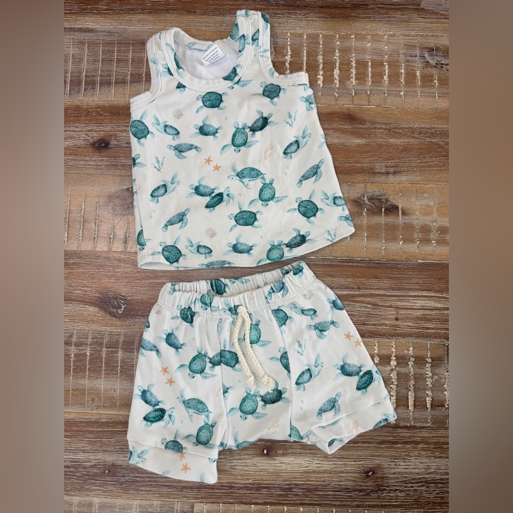 Little One Shop Sea Turtle Print Tank Top and Shorts Set